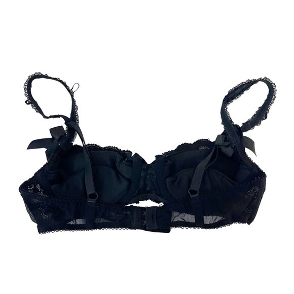 Vintage Victoria's Secret Black Lace Push Up Balconette Bra Bow Lingerie Sz 34B - Picture 2 of 6